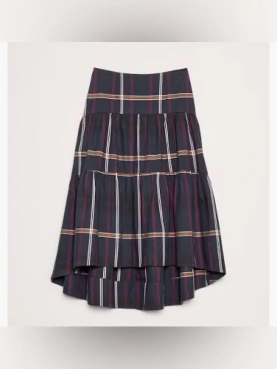 Banana Republic Plaid Tiered Midi Skirt Dark Academia Preppy Fall Collegiate NEW - Picture 4 of 5